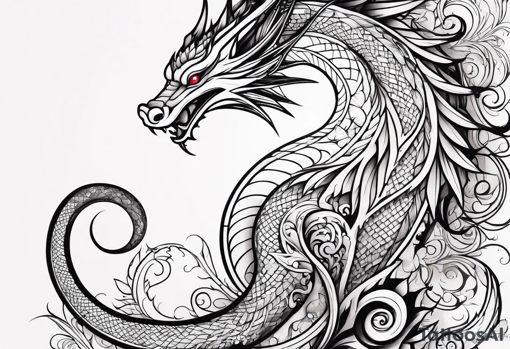 Long dragon long swirly tail girly tattoo idea