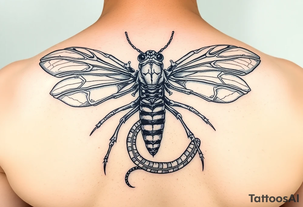Cicada skeleton with snake tattoo idea