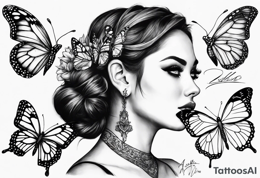 neck butterflies tattoo idea