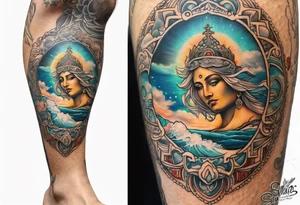 Leg sleeve with God on top representing god over everything, lower on the leg show things like money, drinking, something beachy, cards tattoo idea
