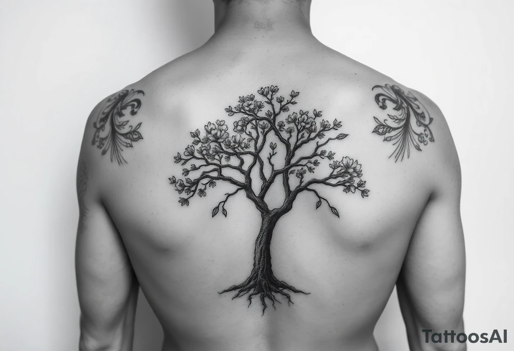 Lace band coming from a jacaranda tree no leave or flowers tattoo idea