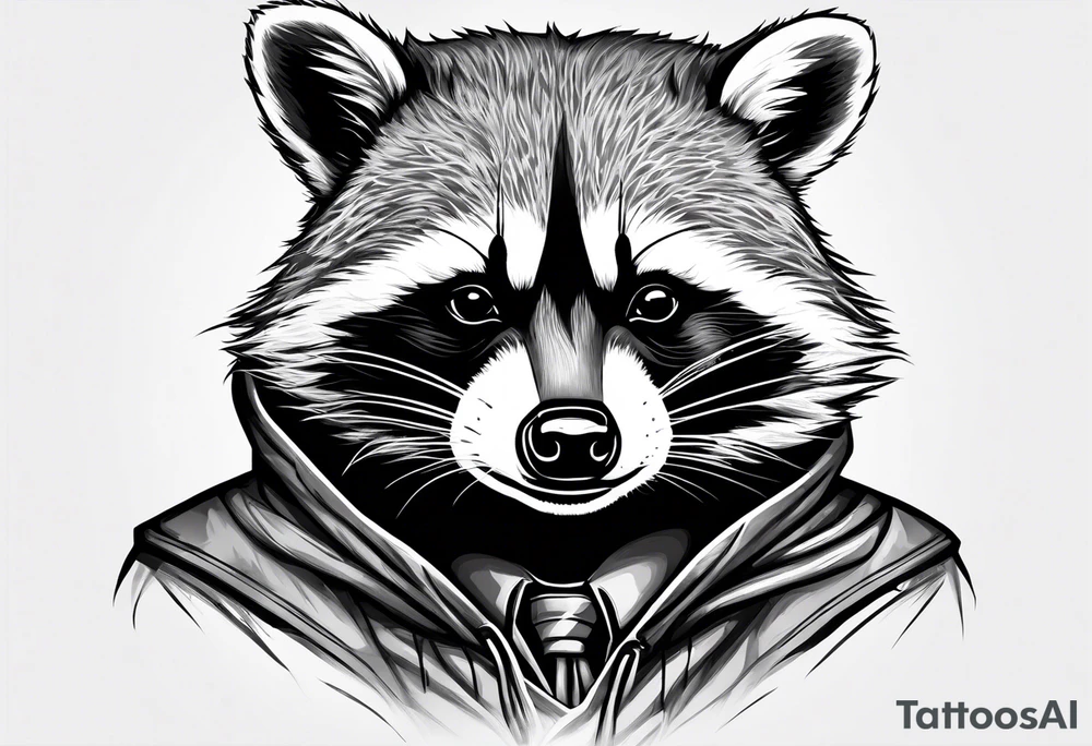 raccoon wearing a Superman hoodie tattoo idea