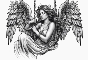 crying broken angel on swing tattoo idea