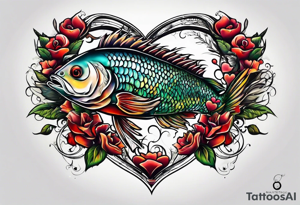 pescado adentro de un corazón tattoo idea