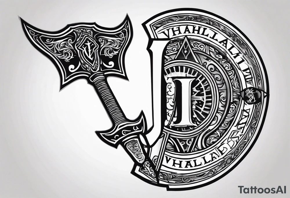 Valhalla shield sword axe stairs tattoo idea