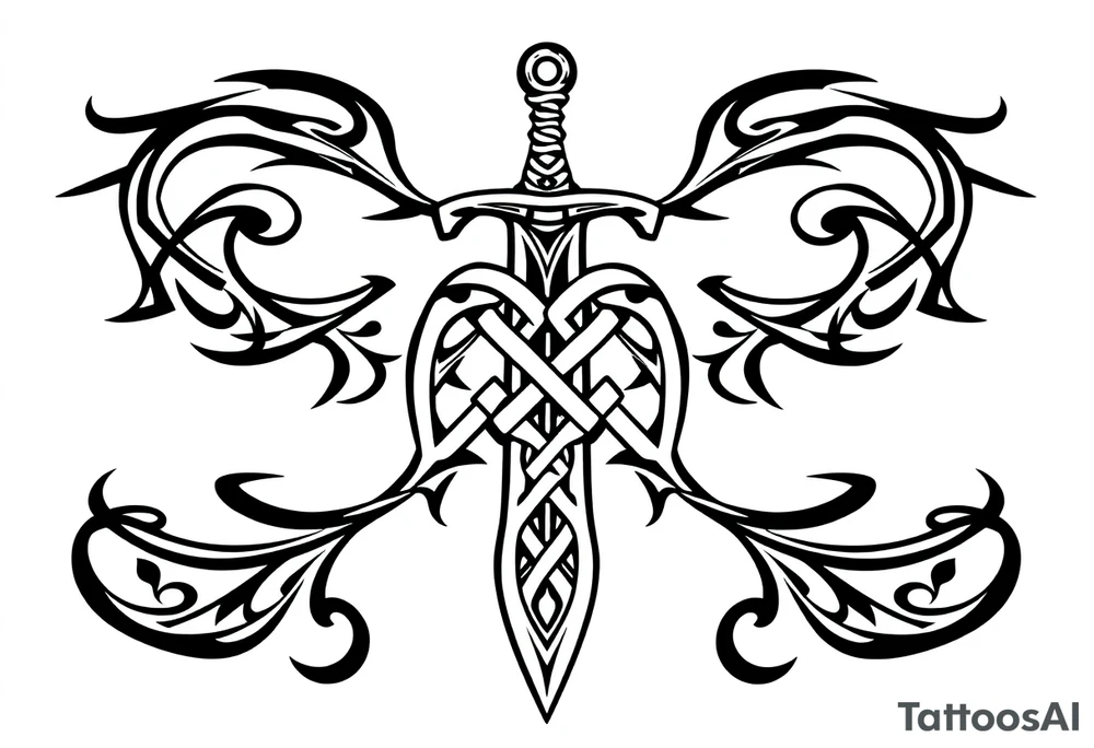Armband tattoo of a sword with covered in a Celtic knot tattoo idea