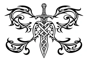 Armband tattoo of a sword with covered in a Celtic knot tattoo idea
