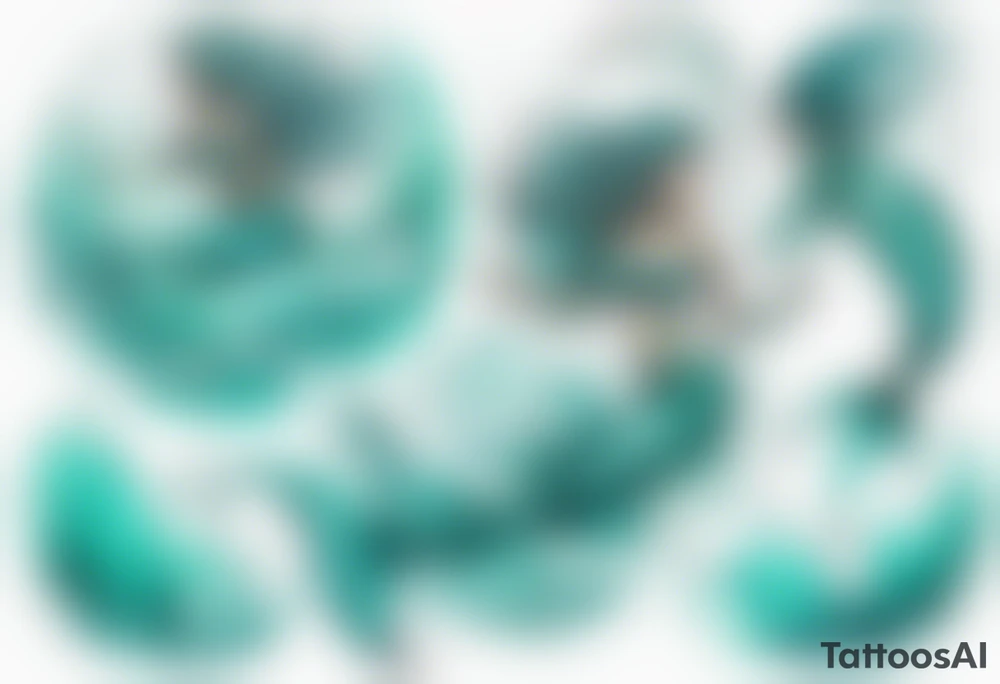 a turquoise mermaid swimming in the sea surrounded by crashing waves tattoo idea