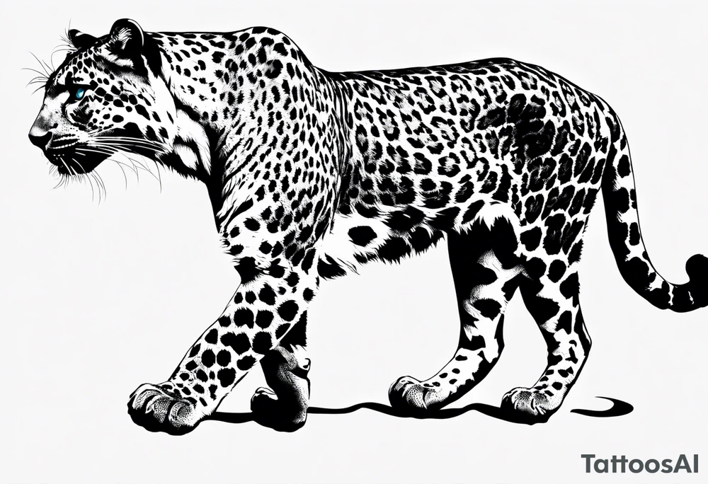you leopard with blue eyes walking tattoo idea