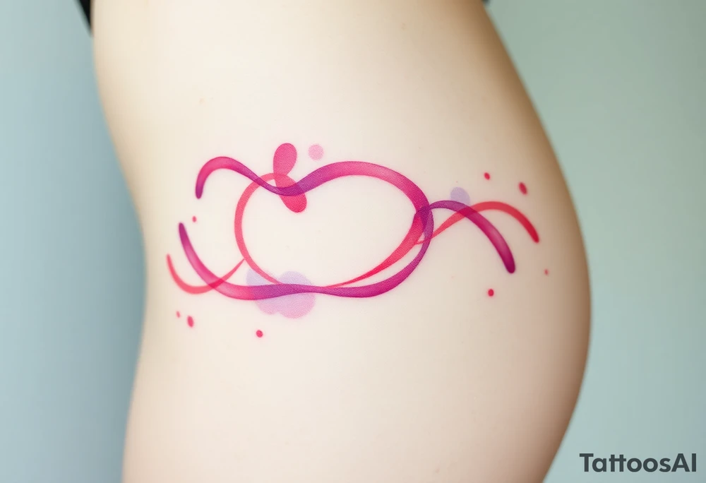 garter tattoo with flowing ribbons in shades of pink and purple, blending seamlessly into the skin for a dreamy effect tattoo idea