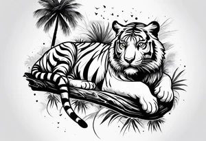 tiger laying on palm tree tattoo idea