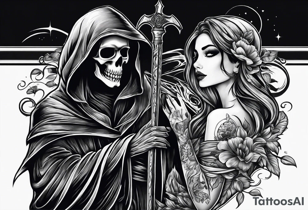 Grim reaper falls in love with human girl tattoo idea