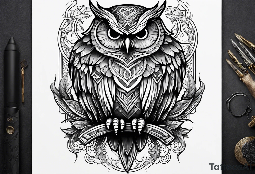 owl hunting snake tattoo idea