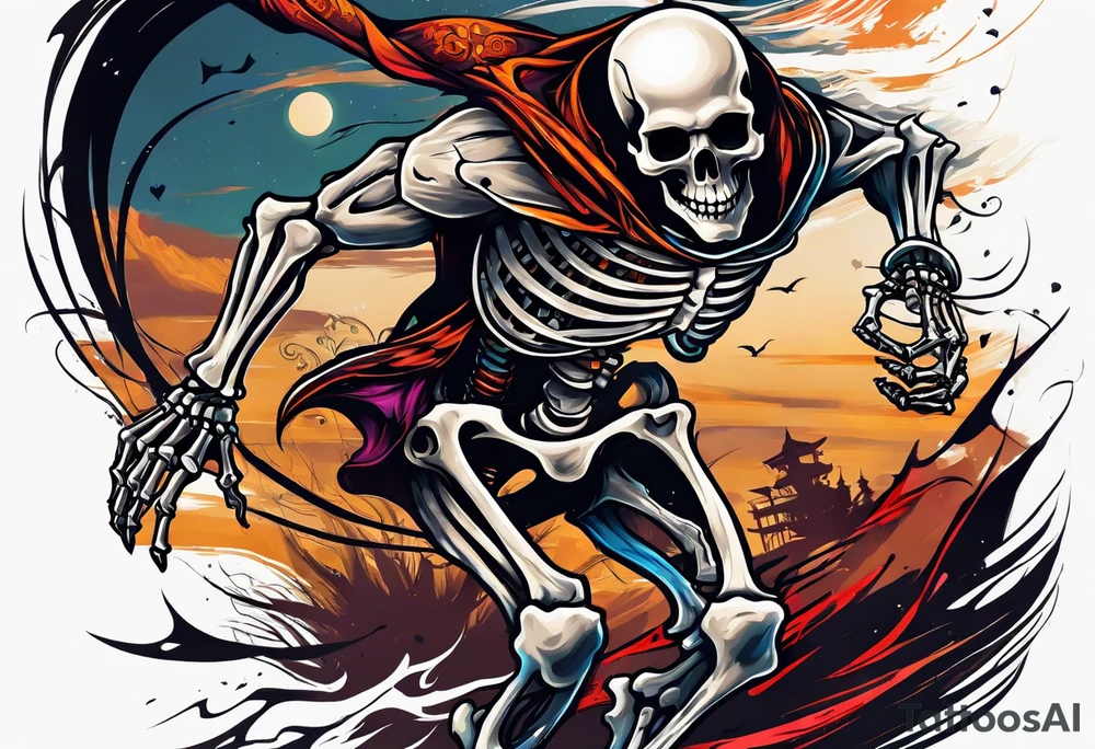 skeleton running from the world tattoo idea