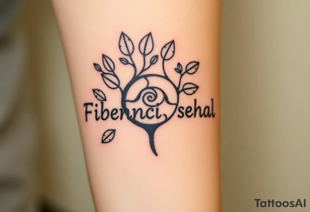Fibonacci spiral shell inside of tree full of leaves tattoo idea
