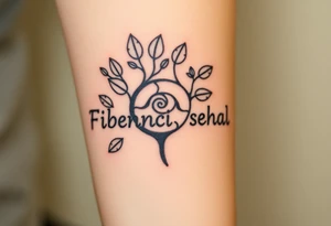 Fibonacci spiral shell inside of tree full of leaves tattoo idea