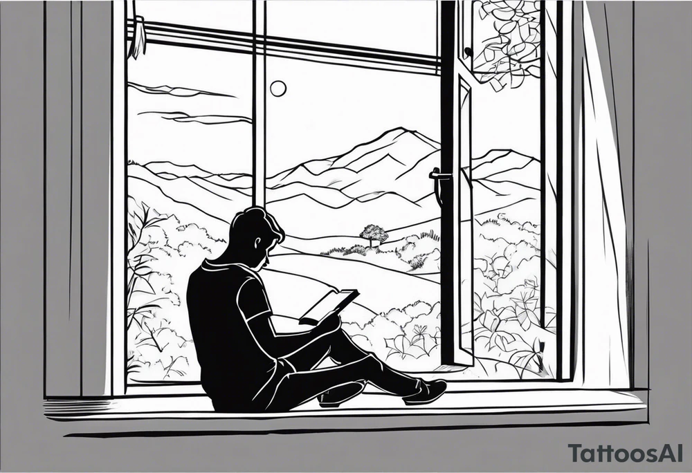 person reading by window tattoo idea