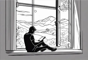 person reading by window tattoo idea