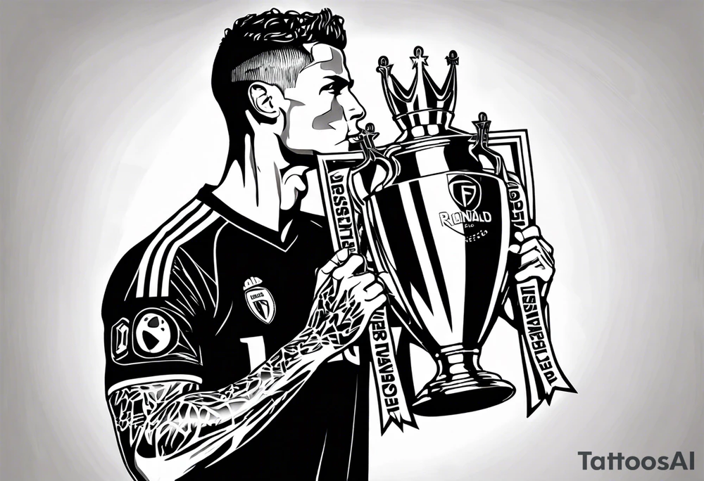 Cristiano Ronaldo kissing the champions league trophy tattoo idea