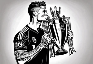 Cristiano Ronaldo kissing the champions league trophy tattoo idea