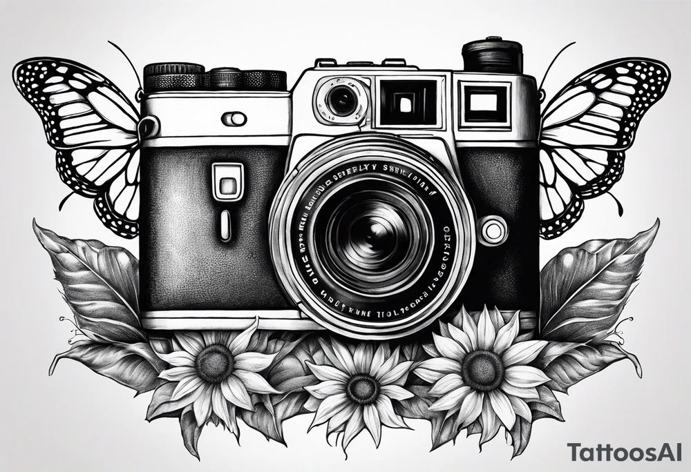 Butterfly, sunflower, camera, book tattoo idea