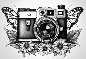 Butterfly, sunflower, camera, book tattoo idea