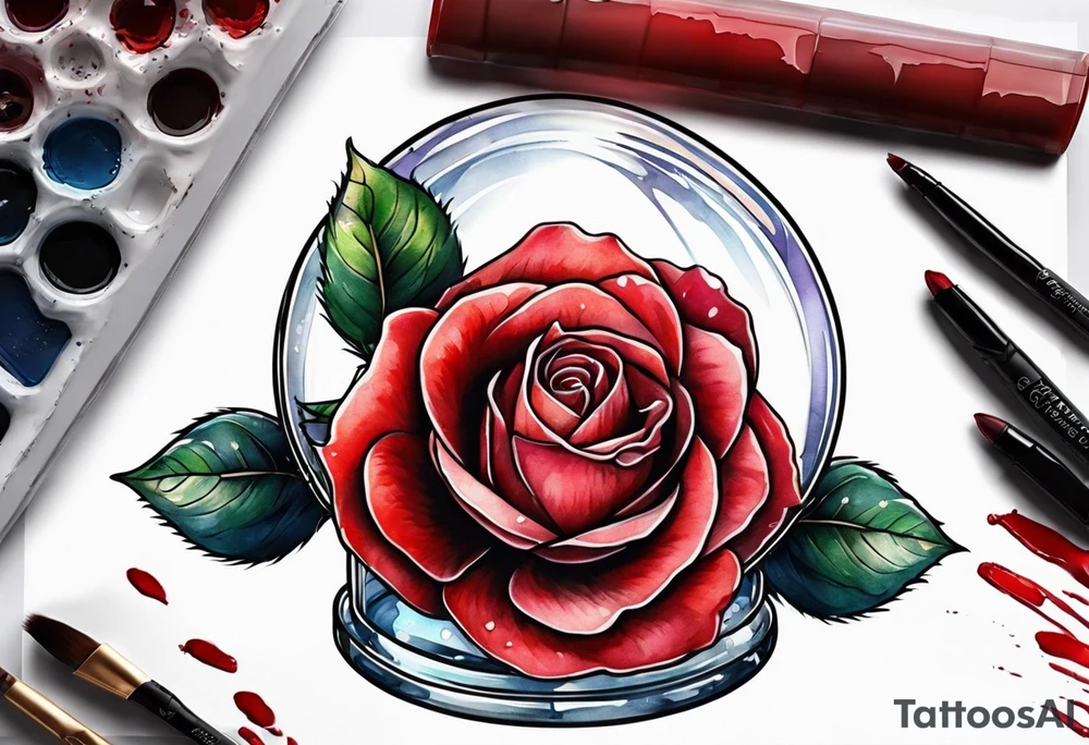 a red rose under a glass dome tattoo idea