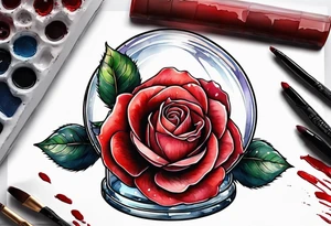 a red rose under a glass dome tattoo idea