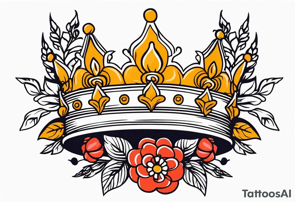 crown
old school vintage simple traditional design with vintage flowers surrounding
bold color simple tattoo idea