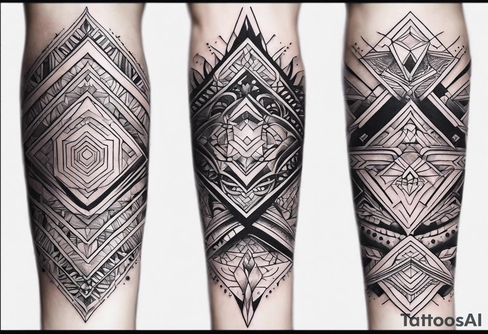 forearm band tattoos, 3 separate segments, solid shapes, Black more dominate color tattoo idea