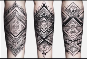 forearm band tattoos, 3 separate segments, solid shapes, Black more dominate color tattoo idea