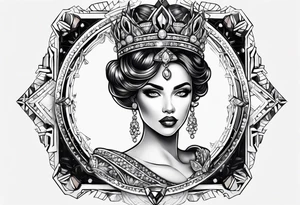 Fancy queen eating diamonds and gemstones tattoo idea