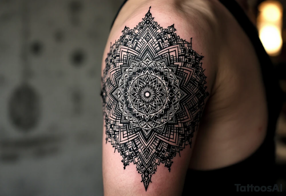 intricate mandala with sacred geometry and cosmic elements tattoo idea