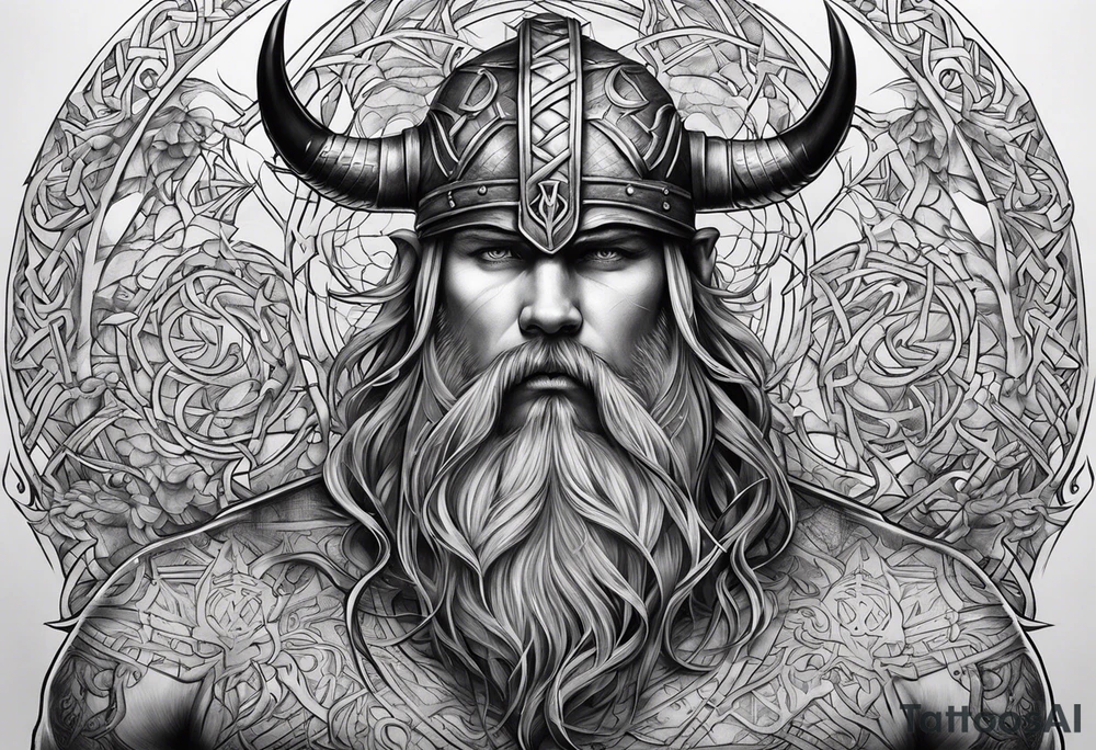 Make a viking shest tattoo dat cover the howl chest use the triple horns and the web of wyrd tattoo idea