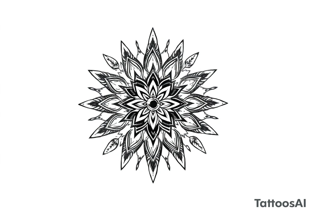 spiritual bold line feather indian mandala shaman tattoo idea
