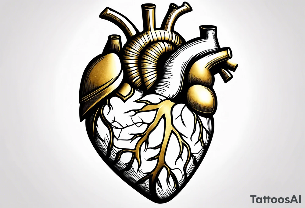 Anatomical heart with gold sealant lines tattoo idea