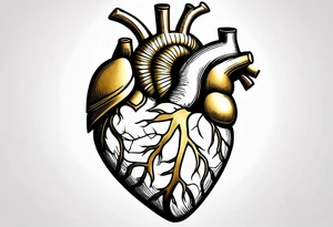 Anatomical heart with gold sealant lines tattoo idea