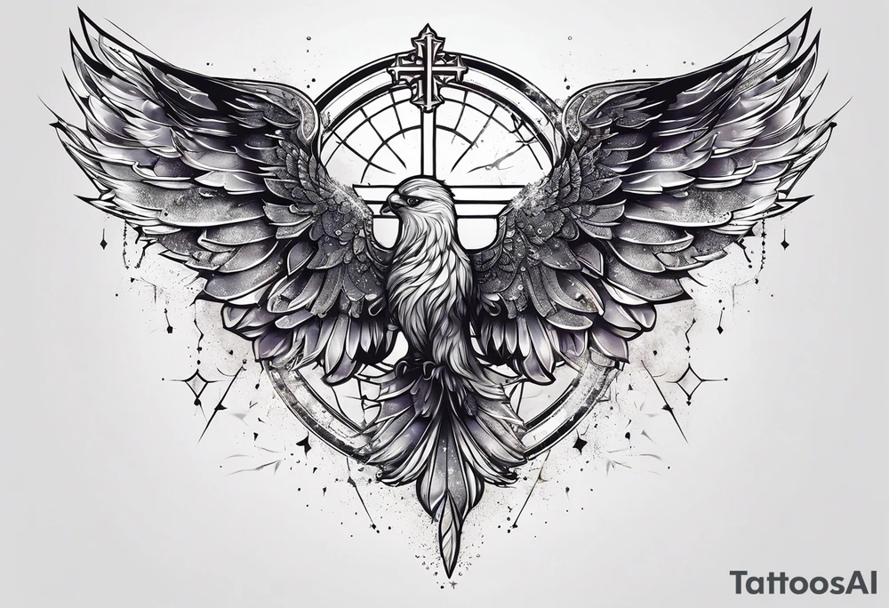 Constellation, wing , snow , cross tattoo idea