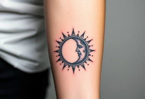 celestial sun and moon embrace with constellation patterns tattoo idea
