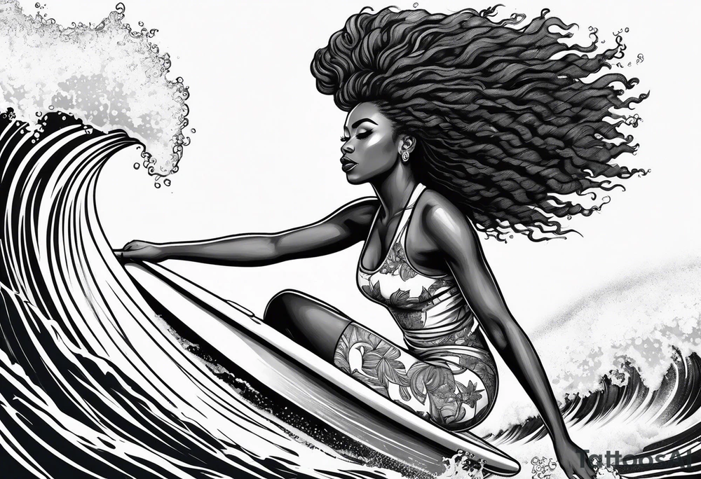 Black woman surfing
With natural hair tattoo idea