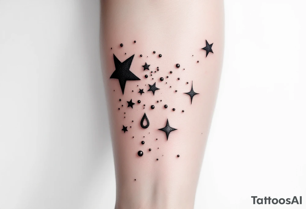 Small stars and tears background tattoo idea