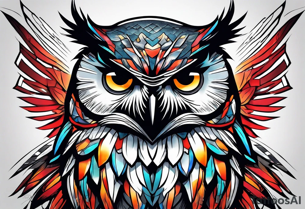 MUSCULAR MEAN OWL SUPERHERO STYLE tattoo idea