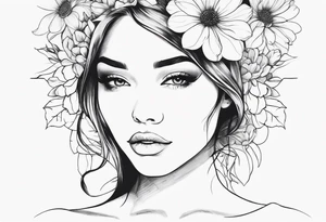 flowers aeound womans face detailed tattoo idea