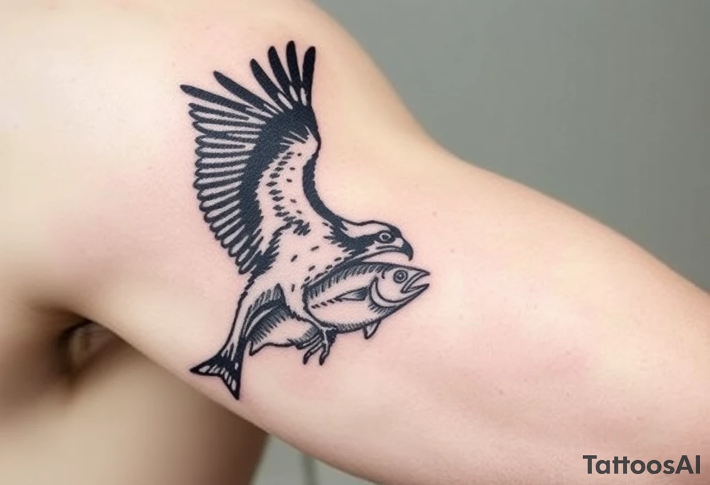 Osprey in flight with fish grasped between its talons tattoo idea