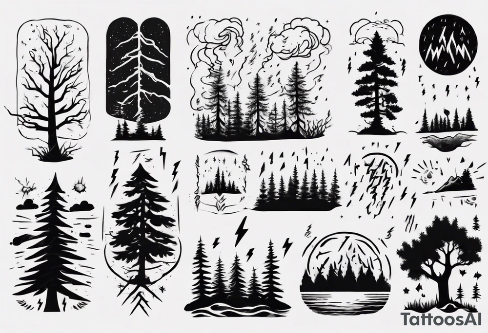 lightning storm over forest tattoo idea