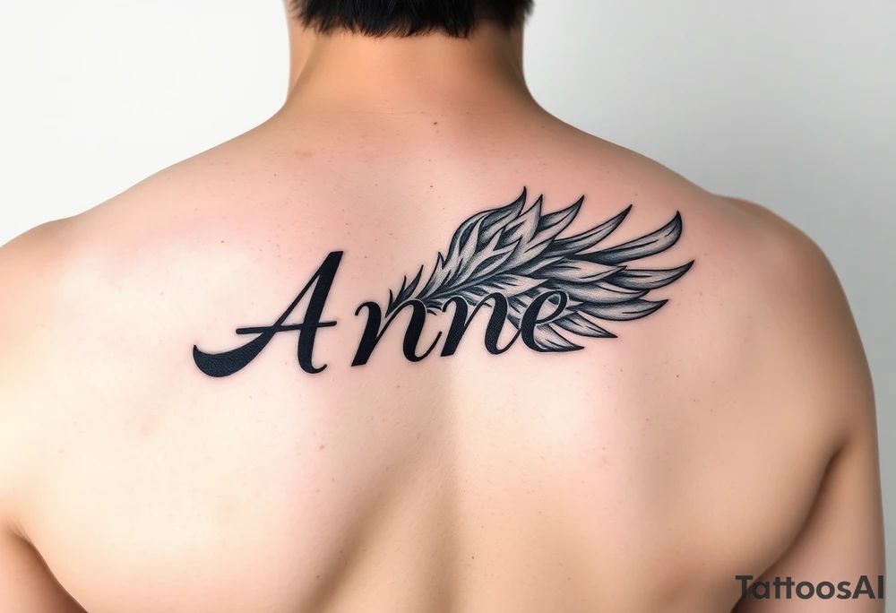 the name Anne in a burning phoenix feather tattoo idea
