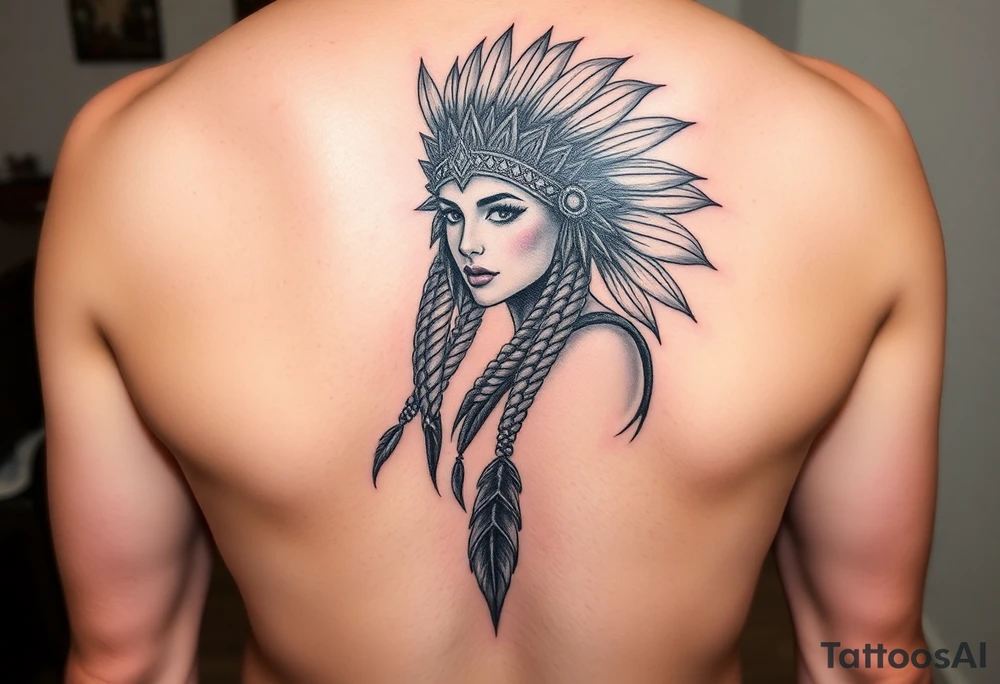 Goddess warrior sexy woman with dingo headdress on tattoo idea