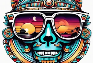 Colorful simple Mayan hieroglyph wearing sunglasses tattoo idea