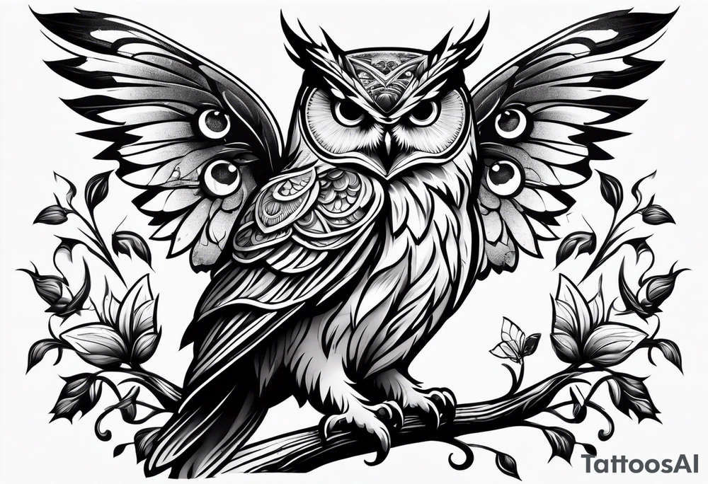 Owl with butterfly body tattoo idea