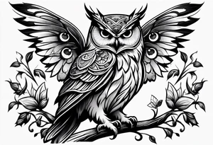 Owl with butterfly body tattoo idea